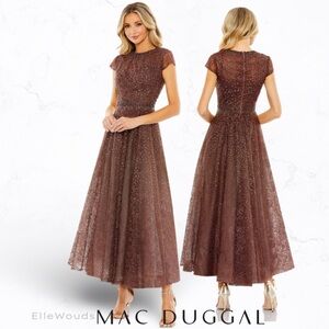 Mac Duggal Embellished Cap Sleeve A Line Dress, 20371, Chocolate, $698, Size 6